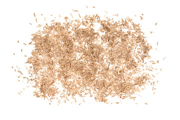 Wooden chips isolated on white background. small wood chips for smoking. sawdust texture. ecological fue