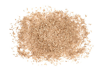 Wooden chips isolated on white background. small wood chips for smoking. sawdust texture. ecological fue