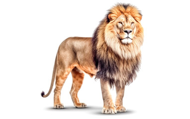 Obraz premium A lion stands in front of a white background.