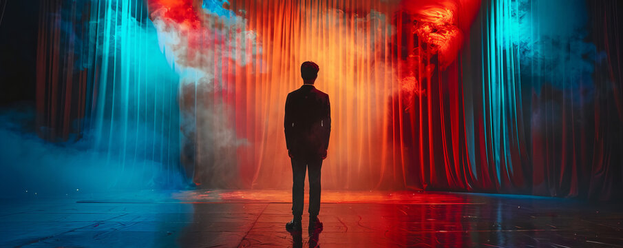 An actor performing a role on a theatrical stage.