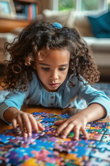 a Latino girl working on a puzzle during free time