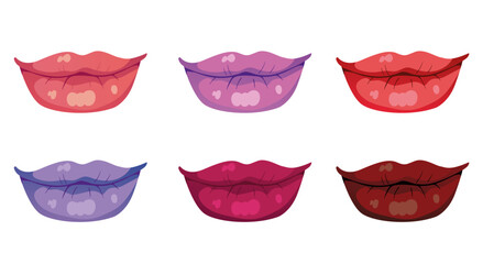 Different lipstick colors on woman lips isolaed set concept. Vector flat graphic design illustration
