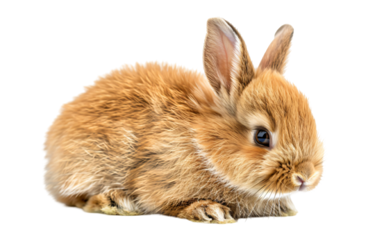 Fluffy rabbit studio shot die cut PNG style isolated on white and transparent background