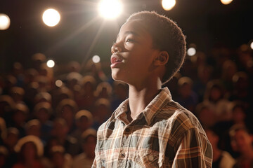 an African American student participating in a school talent show
