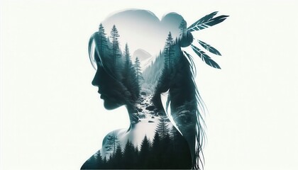 Fototapeta premium Double Exposure Woman and Nature