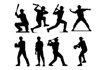 base ball player vector art illustration in various poses