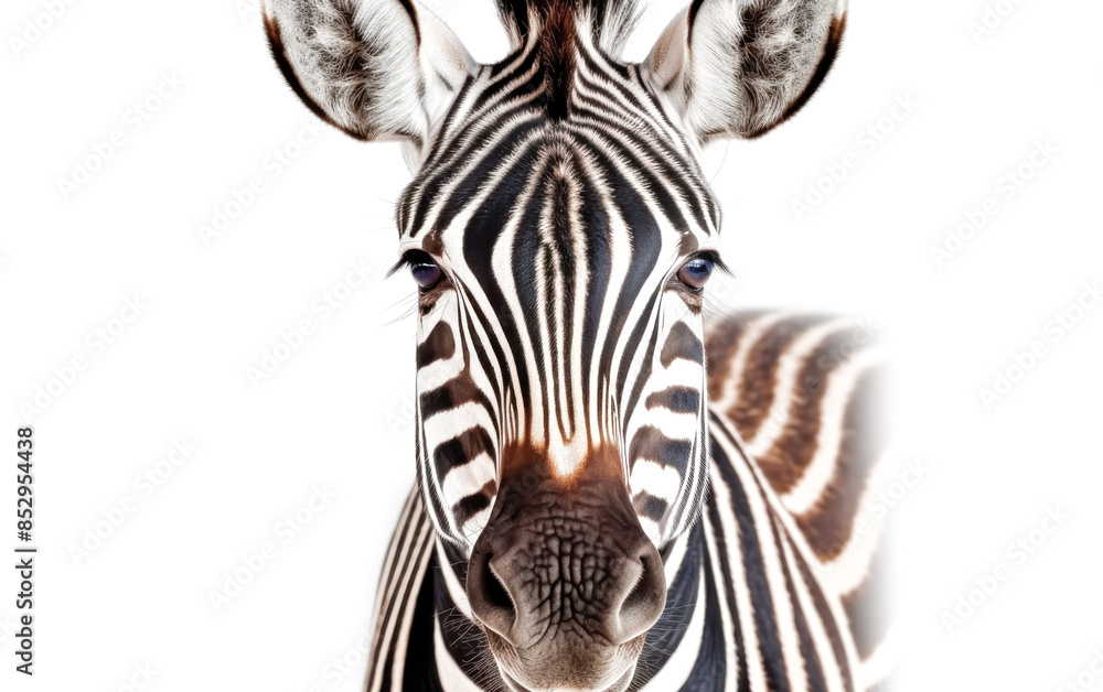 Poster a zebra is staring at the camera with its mouth open.