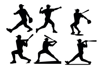 base ball player vector art illustration in various poses