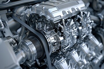 Detailed close up of advanced car engine design in high quality cutaway view image