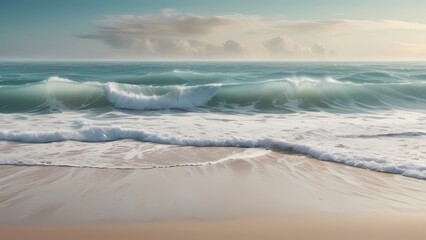 Coastal Serenity: Aqua and Beige Tones Waves On The Beach