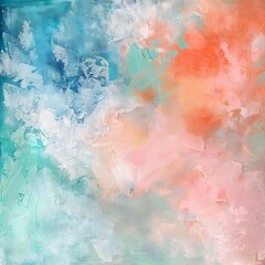 Harmonious spring abstract  soft peach, coral, and sky blue blend in a calming composition