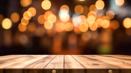 A wooden table with a blurry background.