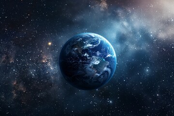 Obraz premium Close up of earth in space with stars high quality image of blue planet against starry background