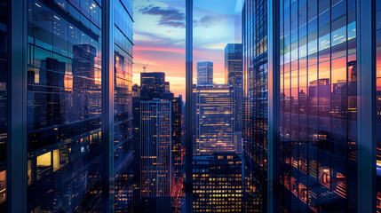 ビルの窓から見た都会の街