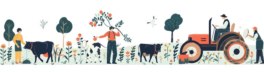 illustrations of people doing different farm activities