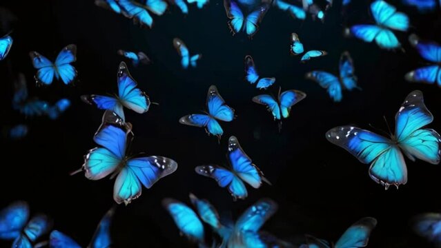 black background with blue butterfly wings glowing
