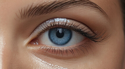 Obraz premium Close up of beautiful woman's blue eyes with eyelash and brow lift. 