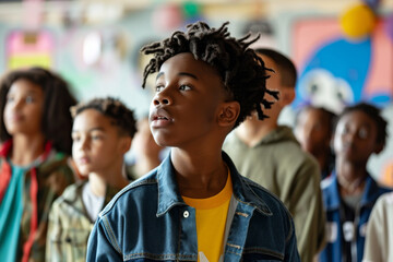 Black students practicing for a school play