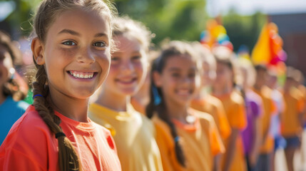 Caucasian students preparing for a school parade