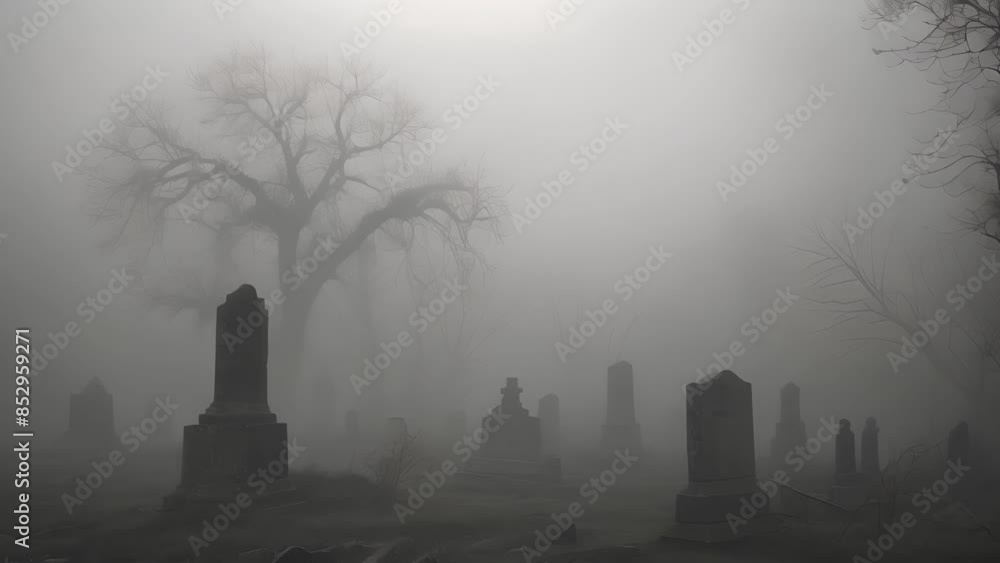 Poster as the fog rolled in the graveyard transformed into a misty realm of spirits and apparitions causing