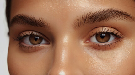 Obraz premium Close up of beautiful woman's brown eyes with eyelash and brow lift. 