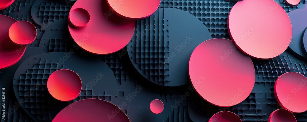 Poster a modern background consisting of straight lines intersecting with pink circles, . lighting enhances