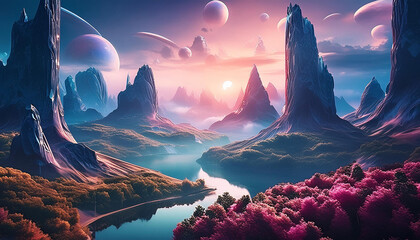 Mysterious forest scenery like the future with aliens