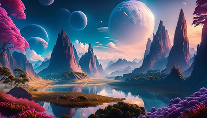 Mysterious forest scenery like the future with aliens