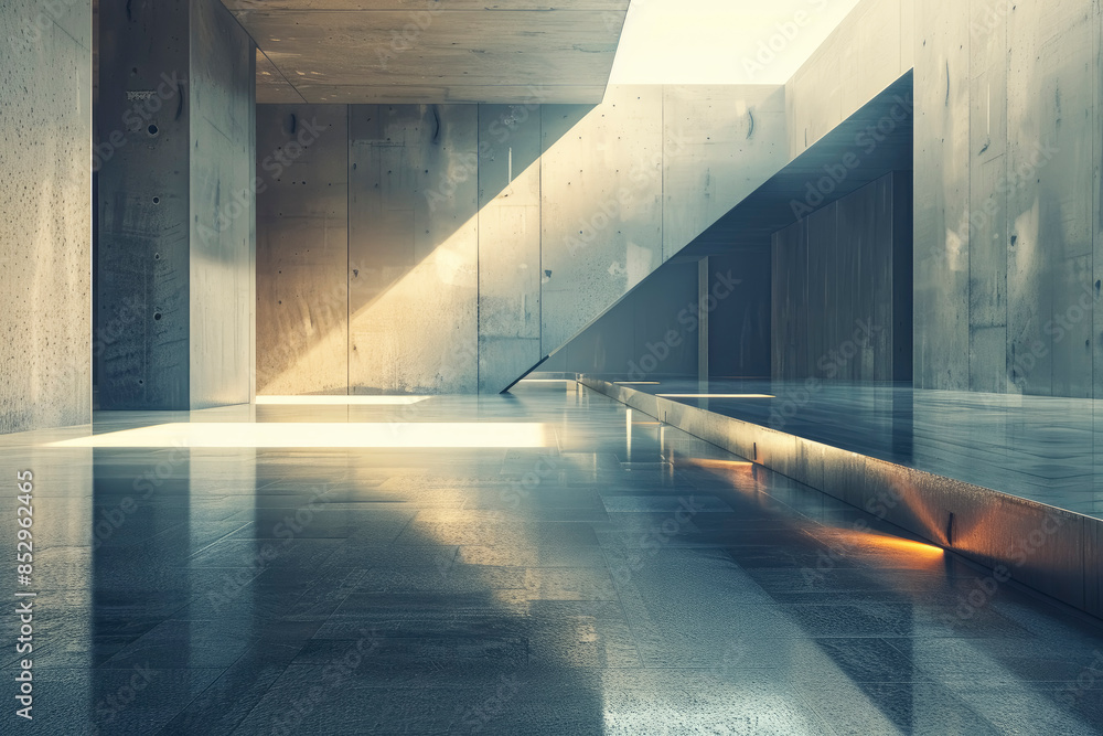 Poster 3d geometric background with intersecting shapes and futuristic textures. dynamic lighting enhances 
