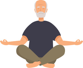 Elderly man is enjoying practicing yoga and meditating in lotus position