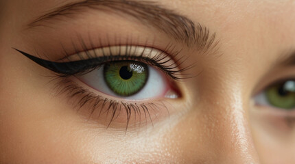 Obraz premium Close up of beautiful woman's green eyes with eyelash and brow lift.