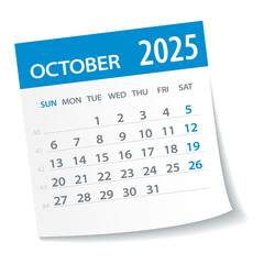 October 2025 Calendar Leaf. Week Starts on Monday. Vector Illustration