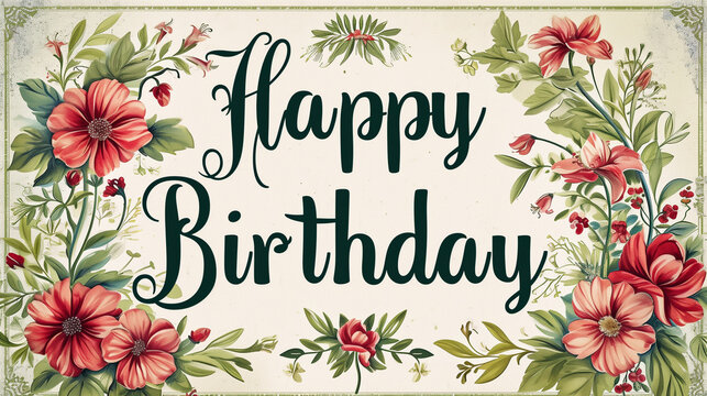 Vintage Birthday Card: An artistic representation of a vintage-style birthday card with elegant typography spelling out "Happy Birthday" in a charming and nostalgic fashion, say "H