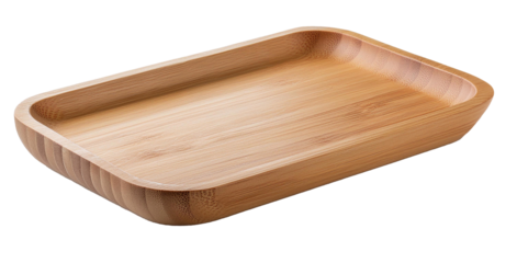 Authentic wooden tray with a natural texture, set against a transparent checkered backdrop