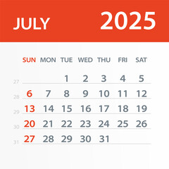 July 2025 Calendar Leaf - Vector Illustration