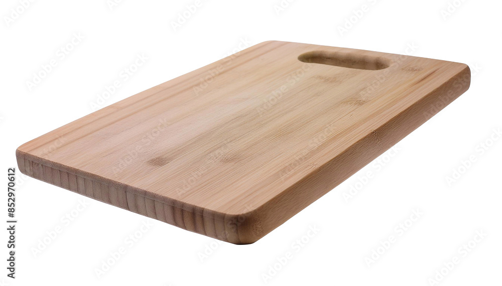 Poster rectangular wooden cutting board with handle isolated on transparent background