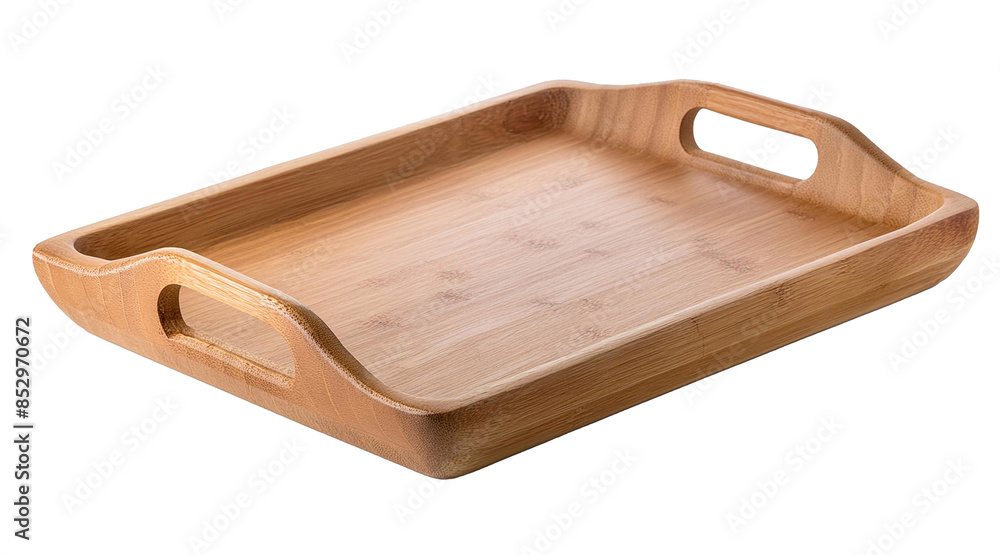 Poster bamboo serving tray with elegant handles isolated on a transparent background