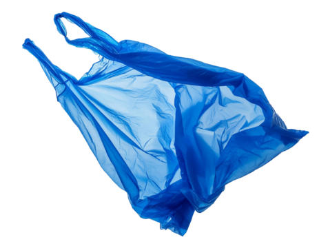 Solitary photo of a wrinkled blue plastic bag, ideal for environmental concepts