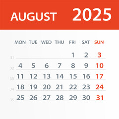 August 2025 Calendar Leaf - Vector Illustration