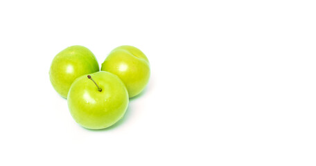 greengages isolated. green plums on white background. copy space
