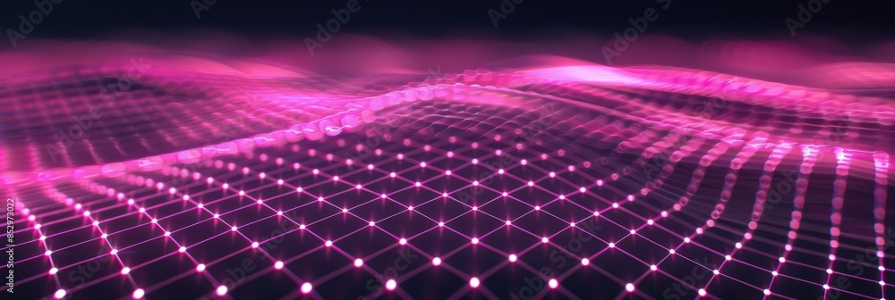 Poster abstract web background featuring neon pink grid elements on a dark grey backdrop, providing a dynam