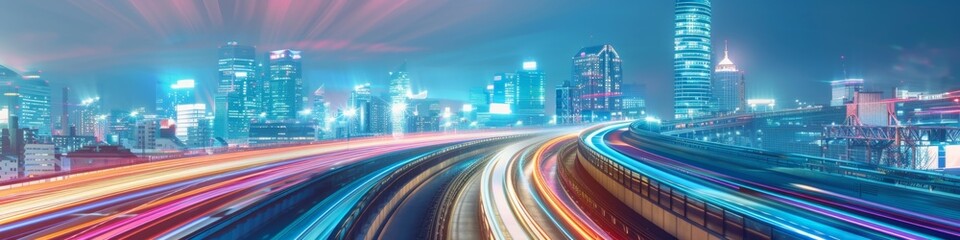 Fototapeta premium Clouds, city skyline, curved and speeding trains, speed, sky, clouds, buildings, colorful clouds, high technology, tourism, journey, home, National Day holiday, New Year, vacation, summer vacation tra