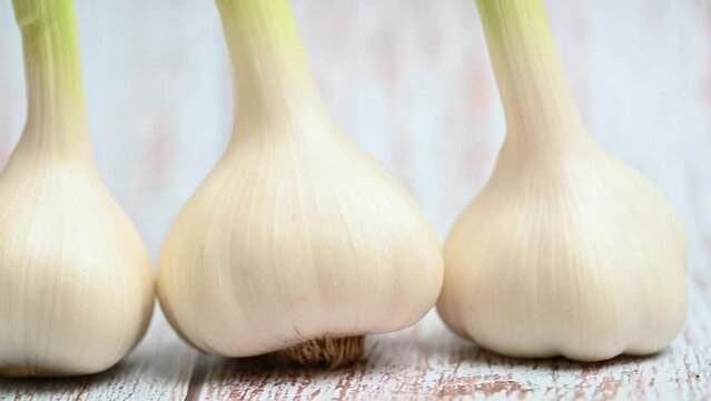 young garlic heads close up