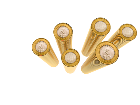 GOLD COIN INDIAN RUPEE.Gold rupee coins. Indian money, stacked golden coins. Rupee cash, currency isolated on white background vector icons. Money gold currency, cash wealth golden rupee illustration