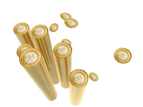 GOLD COIN INDIAN RUPEE.Gold rupee coins. Indian money, stacked golden coins. Rupee cash, currency isolated on white background vector icons. Money gold currency, cash wealth golden rupee illustration