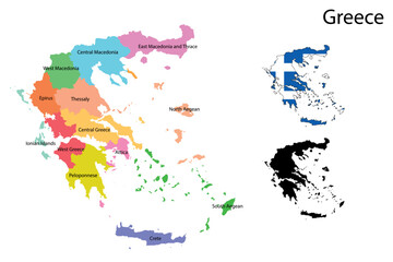 Greece administrative divisions. Greece flag and map illustration vector. Districts of Greece 