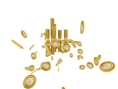 Gold coin indian rupee .Gold rupee coins. Indian money, stacked golden coins. Rupee cash, currency isolated on white background vector icons.