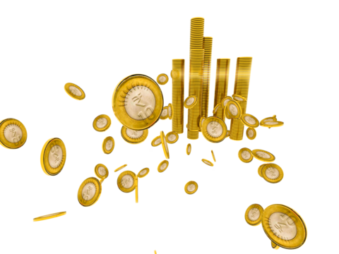 GOLD COIN INDIAN RUPEE.Gold rupee coins. Indian money, stacked golden coins. Rupee cash, currency isolated on white background vector icons. Money gold currency, cash wealth golden rupee illustration
