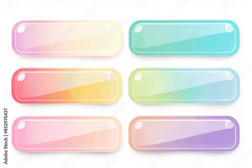 Poster set of pastel color gradient buttons with rectangular shape and rounded corners