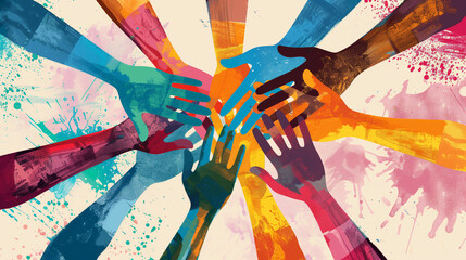An illustration depicting diverse hands joining together in unity, symbolizing solidarity in the struggle for equality, illustration on the theme of the struggle for equality